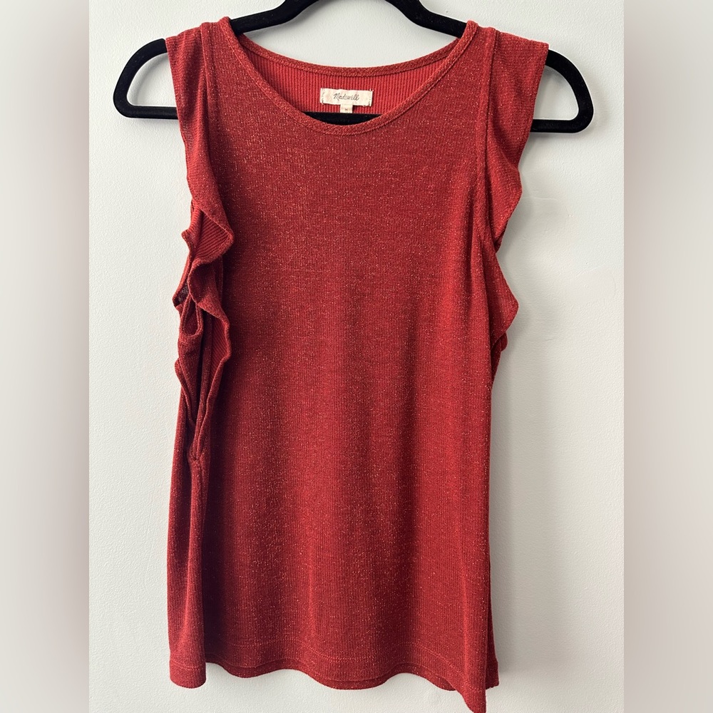 Madewell Womens Tank Top Size Medium Orange Metallic Glitter Ruffles Sleeveless